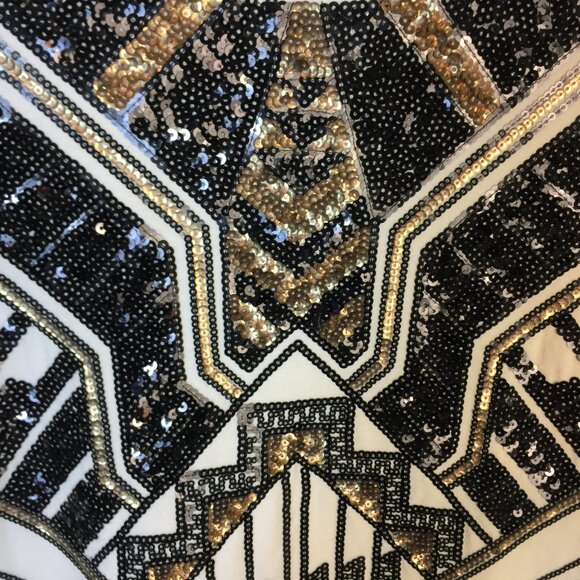 Express Mini Bodycon Dress Size XS Womans Black Gold Sequin Geometric Cap Sleeve - Picture 5 of 13